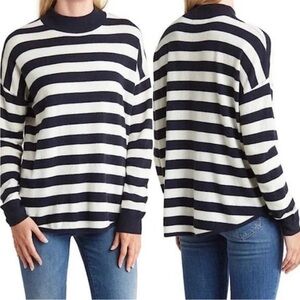 Madewell Navy Striped Ashbury Kelsey Mock Neck Sweater Merino Alpaca Large